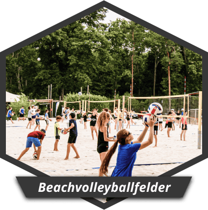 mehrere Beachvolleyballnetze in Benutzung