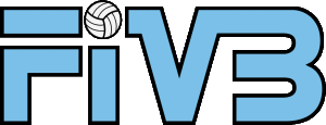 Auf dem Bild ist der Schriftzug FIVB in Blauer Schrift mit schwarzen Rand zu sehen. Als Punkt beim I ist ein Volleyball zusehen.