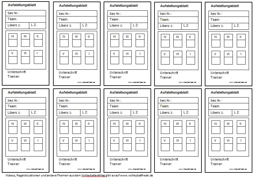 Vorlage für Volleyball-Aufstellungskarten - Volleyballfreak